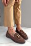 Bubble Bitter Brown Suede Tassel Bead Detailed Women's Loafers - 3