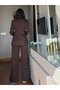 Brown Waist-Fitted Button Detailed Jacket and Trousers Set - 6