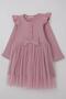 Girl's Long Sleeve Dress with Ruffle Detail Bow on the Shoulder, Ages 3-8, Dried Rose Color - 3