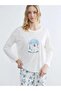 Ecru Crew Neck Christmas Themed Women's Pajama Set (S6) - 2