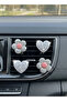 Silver Glittery Car Interior Air Conditioning Ornament Set of 4 – 2 Flowers 2 Hearts Auto Air Conditioning Accessory Shiny Glove Box Decor