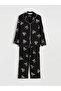 Black Shirt Collar Bow Patterned Women's Pajama Set (S6)