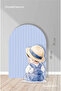 Set of 2-Piece Standing Boards Blue Striped Backdrop, Baby Boy with Hat / 70 cm - 50 cm