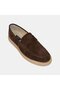 Men's Brown Straw Detail Suede Leather Loafers - 7