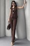 Women's Gold Buttoned Vest Trouser Suit Brown