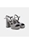 Women's Platinum Glittery Platform Heeled Evening Dress Shoes