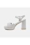 Women's Silver Glitter Platform Heeled Evening Dress Shoes - 3