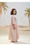 Rayon Kids Jalabiya, Beige Camel & Palm Embroidered, High Round Neck - 2
