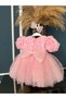 Girl's Pink Pearl and Rose Detailed Design Evening Dress - 3
