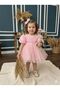 Girl's Pink Pearl and Rose Detailed Design Evening Dress - 2