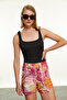 Women's Purple Floral Linen Blend Mini Shorts - 3