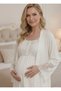 Yenisezon Ecru Pregnant and Maternity Lace Detailed Breastfeeding Suitable 100% Cotton Summer Dressing Gown Pajama Set - 2