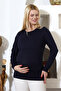 Navy Blue Long Sleeve Lahusa Breastfeeding T-Shirt with Openings - 2