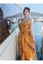 Yellow Color Gold Detailed Sailor Model Dress with Straps Silk - 6