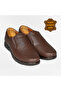 Men's Brown Orthopedic Dad Comfortable Inside and Outside H Genuine Leather Laceless Shoes Vdz03002 - 3