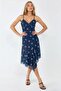 V-Neck Printed Body Fitted Lace Detailed Maxi Dress - 3