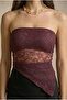 Women's Burgundy Lace Lined Strapless Asymmetrical Top Blouse - 2
