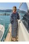 Navy Blue Color Positano Two Y Side Slit Button Long Shirt Dress - 5