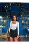 Jeans Shorts Skirt High Waist Double Closure Asymmetric (Front Skirt, Back Shorts) Denim Skort