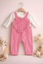 100% Cotton Piece Holiday Set Corded Fabric Velvet Ruffled Heart & Long Sleeve Bodysuit 2-Piece Baby Girl Salopet Jumpsuit - 5
