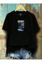 Unisex Oversized Printed Cotton Crew Neck Short Sleeve BLACK T-shirt