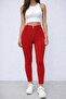 Women's High Waisted Front Zipper and Ribbed Detailed Diving Leggings