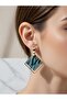 Green Black Marble Pattern Gold Color Square Framed Steel Earrings - 2