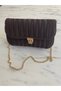 Hand Knitted Canvas Ribbon Patterned Women Shoulder Bag - Gold Chain Detail - 2