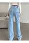 Julitya Women's Light Blue High Waist Palazzo Jeans Relaxed Denim Stretch Fabric Pants - 3