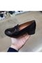 Women's Inside-Outside H Genuine Leather O Orthopedic 5 cm K Block Heel Stylish, Comfortable Black-Brown Patent Leather Shoes