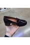 Women's Inside-Outside H Genuine Leather O Orthopedic 5 cm K Block Heel Stylish, Comfortable Black-Brown Patent Leather Shoes - 3