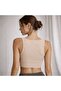 Women's Rib Knit Strap Top Corded Fabric Cropped Beige - 2