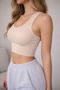 Women's Rib Knit Strap Top Corded Fabric Cropped Beige - 4