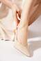 Kırmest V Mouth Pointed Toe Women's Heeled Shoes Beige Patent Leather