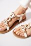Larden round stone buckle women's sandals white - 4
