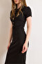 Women's Black Polo Collar Buttoned Midi Cotton Dress Elb-19002597 - 5