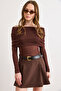 Women's Brown Madonna Collar Sheer Blouse Blz-19003256 - 2
