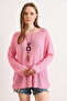 Women's Pink Boat Neck Mercerized Collared Drapey Knitwear Blouse Blz-19003209 - 4