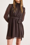 Women's Brown Polka Dot Lined Belted Mini Chiffon Dress Elb-19002599 - 5