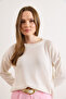 Women's White Crew Neck Cotton Content m Transitional Knitwear Blouse Blz-19003226 - 4