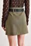 Women's Khaki Belt Piece Mini Skirt with Shorts Etk-19000409 - 6