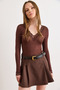 Women's Bitter Brown Collar Ankle Lace Detailed Sheer Blouse Blz-19003258 - 2