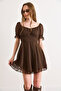 Women's Brown Lined Skirt Ruffled Mini Chiffon Dress Elb-19002598 - 2