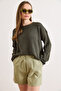 Women's Khaki Crew Neck Cotton Content m Transitional Knitwear Blouse Blz-19003226 - 2