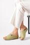 Disten yan Buckled flat face Genuine Leather women Slipper avocado green - 3