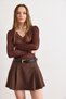 Women's Brown Belt Piece Shorts and Pleated Detailed Mini Skirt Etk-19000407 - 3