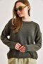 Women's Khaki Crew Neck Cotton Content m Transitional Knitwear Blouse Blz-19003226