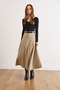 Women's Beige Zippered Belt Pack Poly Viscose Drapey A-Line Skirt Etk-19000408 - 4