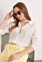 Women's White Patch Textured Long Sleeve Shirt Gml-19001428 - 3