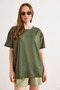Women's Khaki Crew Neck Sequined Drapey T-Shirt Tsh-19000951 - 2
